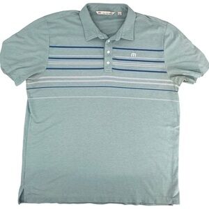 Travis Mathew Seafoam Green Blue Striped Golf Polo Size XXL